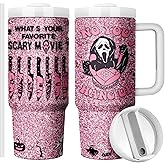 Equoza Horror Scary Face Halloween Tumbler for Women Girls Spooky Vibes 30oz Horror Scary Face Theme Decor Insulated Cup with Lid Vacuum Stainless Steel Coffee Mug