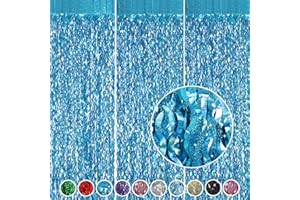 CYLMFC 3 Pack 3.3 ft x 6.6 ft Teal Foil Fringe Curtains - Sparkle Metallic Curtains Party Decorations Photo Booth Decorations