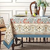 RusticHive Designer French Linen Table Cloth for Rectangle Tables,Vintage Iris Floral Pattern Tablecloth,Colorful Table Cover for Kitchen Dining,Fall Holiday,Thanksgiving, 55x71