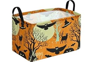 KUNRO Owl Pattern Halloween Storage Gift Basket Canvas Storage Bins with Handles Rectangle Storage Cubes Organizer for Bedroom Living Room