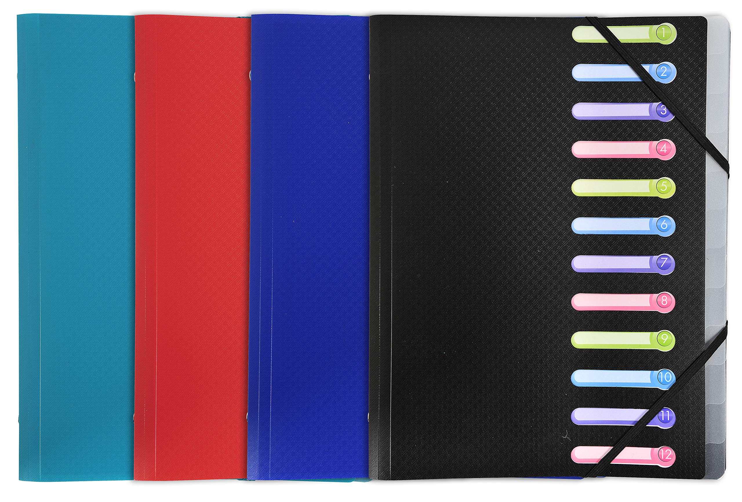 Exacompta PP 500μ Folder, with Elastic Strap, 3 Flaps, Index Window, Opaque, DIN A4, 21 x 29.7 cm, 1 Item 12 compartments assorted colours