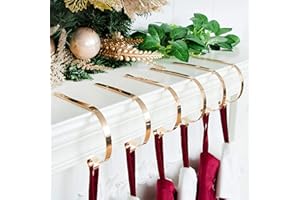 LUBOT Set of 6 Metal Christmas Stocking Holder Hooks Fireplace Hanger with Non-Skid Design Gold