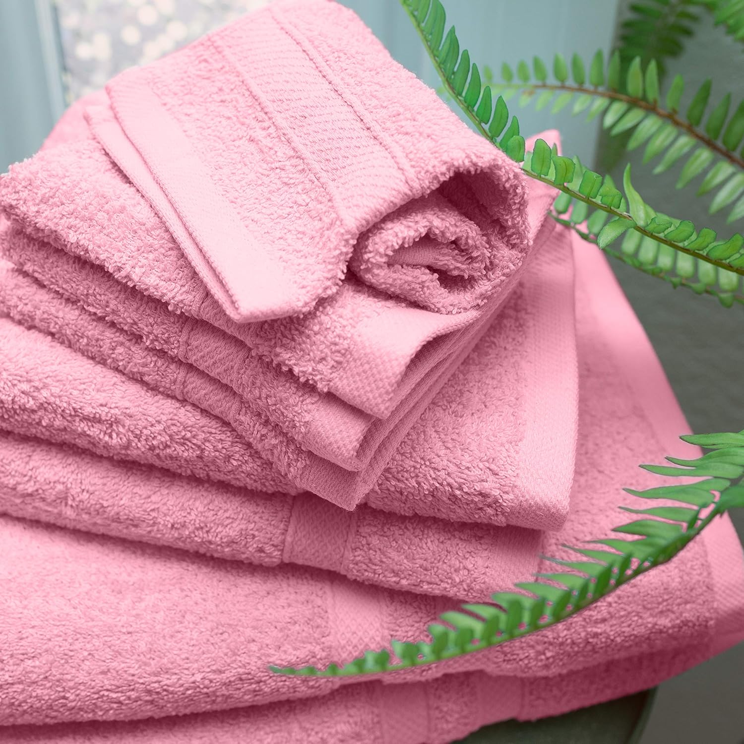 Green Lifestyle Luxurious 8 Piece 100% Pure Cotton 600 GSM Towel Set, Premium Quality Super Soft Highly Absorbent- 2 Bath Towels, 2 Hand Towels and 4 Washcloths (Pink): Kitchen & Dining