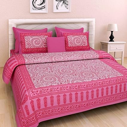 Jaipuri Bedspreads Cotton Sanganeri Printed Jaipuri Bedsheets for Double Bed (Multicolour)