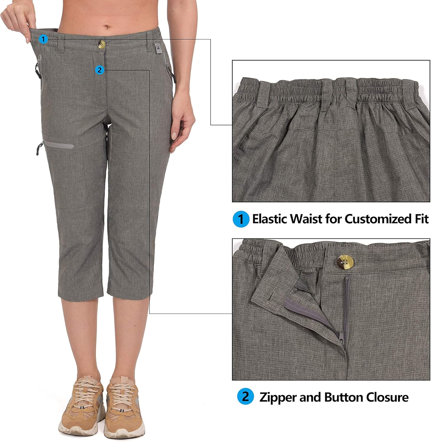 Mapamyumco Women's Ultra Breathable Lightweight Quick Dry Capri Pants Slim Golf Hiking: Clothing