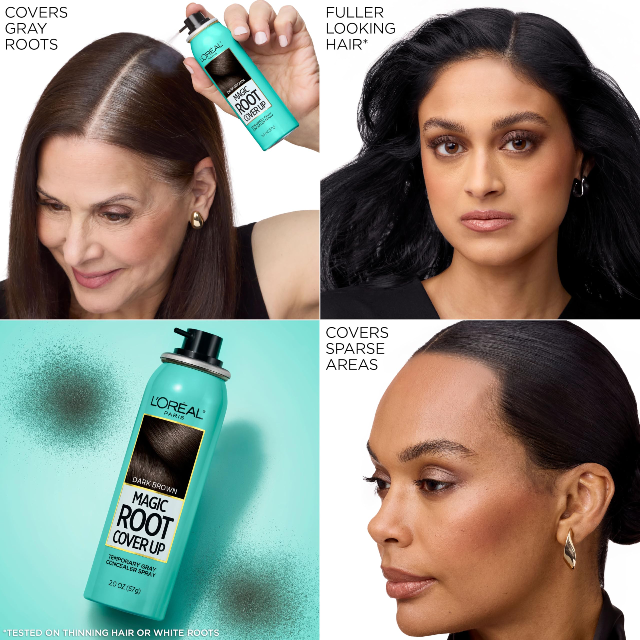 L'Oreal Paris Root Cover Up Temporary Gray Concealer Spray, Hair Color Spray with Filling & Thickening Coverage, Dark Brown, Packaging May Vary
