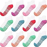 SPTRAMLE 12 Pairs Girls Socks, Athletic Socks for Girls Ankle Sock Cotton Running Sock with Tab for Kids 1-14 Years