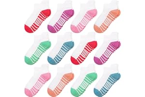 SPTRAMLE 12 Pairs Girls Socks, Athletic Socks for Girls Ankle Sock Cotton Running Sock with Tab for Kids 1-14 Years