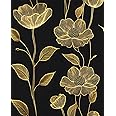 Peel and Stick Wallpaper Black and Gold Floral Contact Paper 17.5in x 32.8ft Vintage Leaf Wallpaper Removable Self Adhesive Vinyl Wall Boho Mural Wall Paper for Bathroom Cabinets Drawer Bedroom