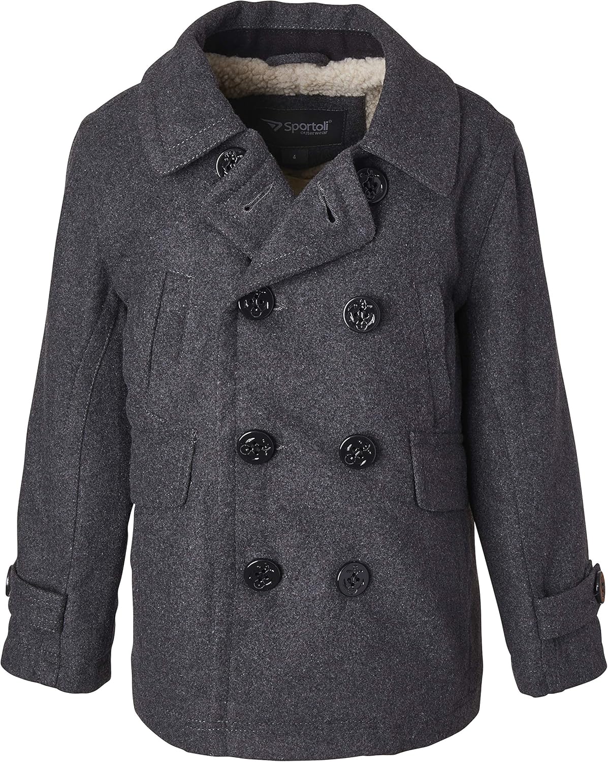 Sportoli Boy Classic Wool Blend Sherpa Winter Dress Pea Coat Peacoat Jacket: Clothing