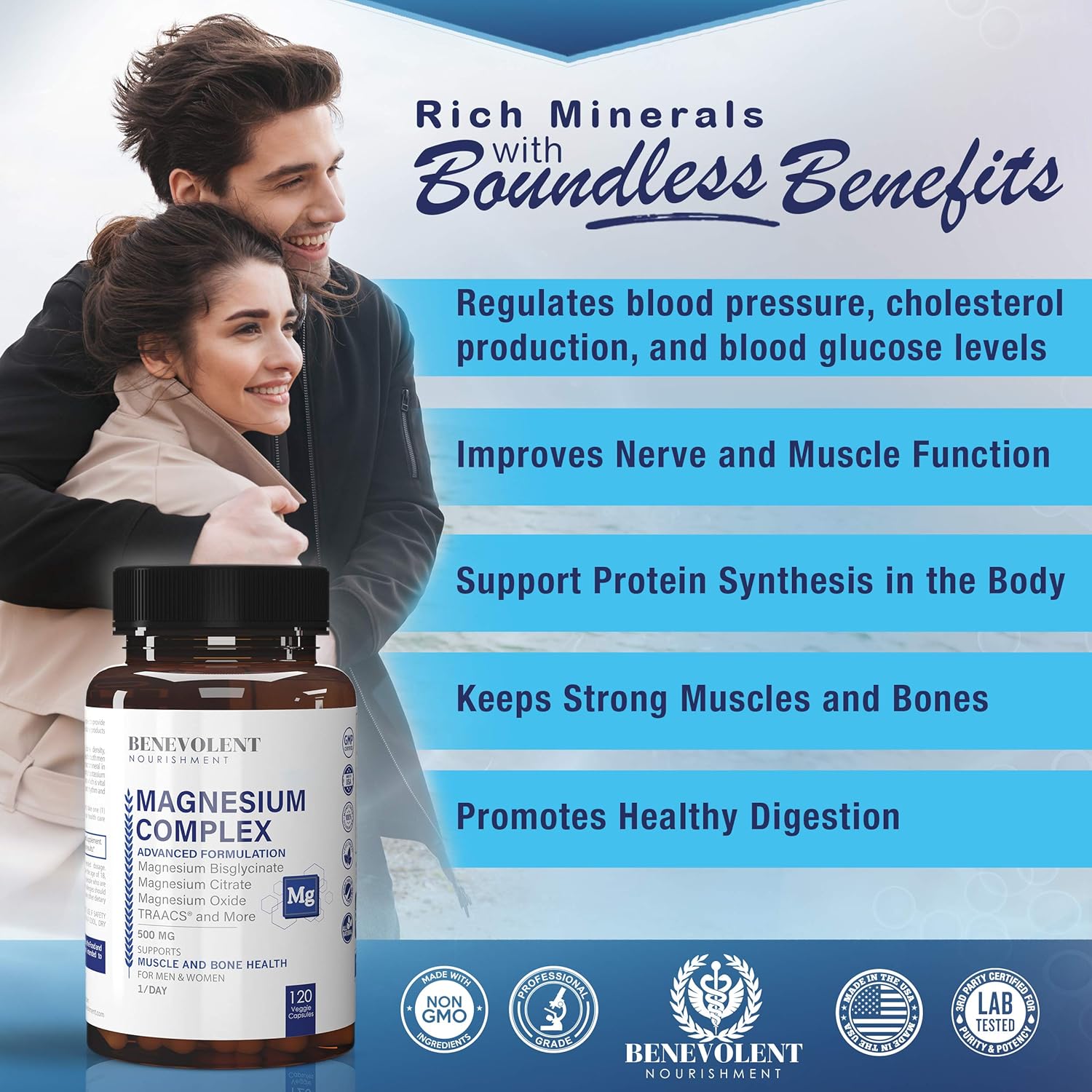 Magnesium Complex 500mg - Magnesium Citrate, Oxide, Taurate, Bisglycinate Chelate TRAACS - Max Absorption Supplement for Sleep, Leg Cramps, Muscle Relaxation, Headaches - 120 Vegan, Non-GMO Capsules: Health & Personal Care