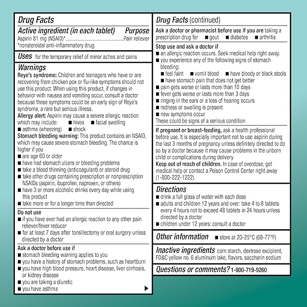 AMAZON BASIC CARE ASPIRIN 81 MG PAIN RELIEVER (NSAID) CHEWABLE TABLETS, LOW DOSE , ORANGE FLAVOR, 36 COUNT (PACK OF 3)