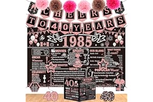 40th Birthday Decorations for Women,16PCS Back in 1985 Banner Decorations,Including Vintage 1985 Banner,1985 Anniversary Card
