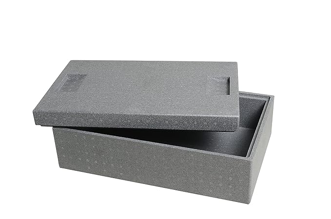 CLIMAPOR Thermobox klein aus Styropor, grau – Volumen: 54,5 x 35 x 18 cm (16,5 Liter) - Wandstärke: 2 cm