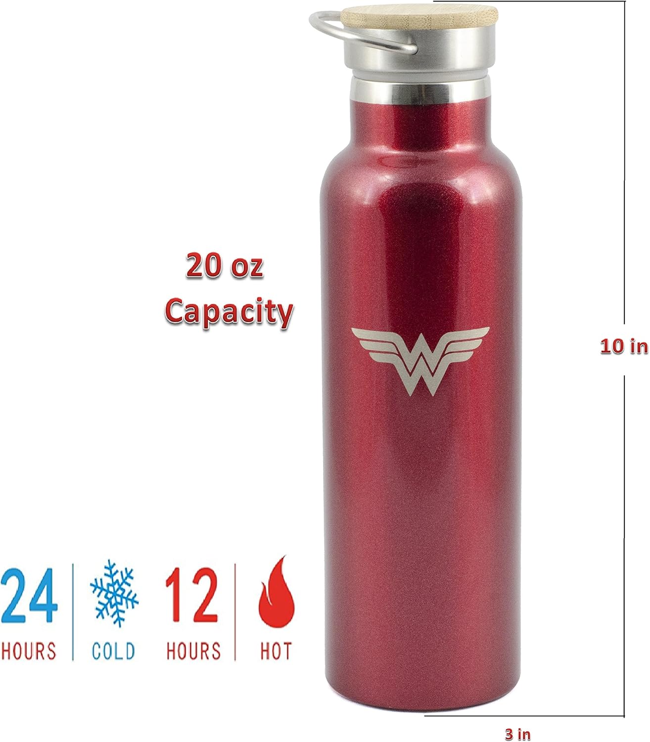 Wonder Woman Vacuum Stainless Steel Insulated Water Bottle (20 OZ). Double Walled Construction. Zero Condensation!