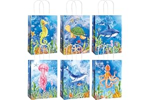 Outus 24 Pcs Sea Animals Party Gift Bags Ocean Undersea Theme Party Goodie Treat Candy Wrap Bags with Handle Colorful for Kids Girls Boys Birthday Decorations