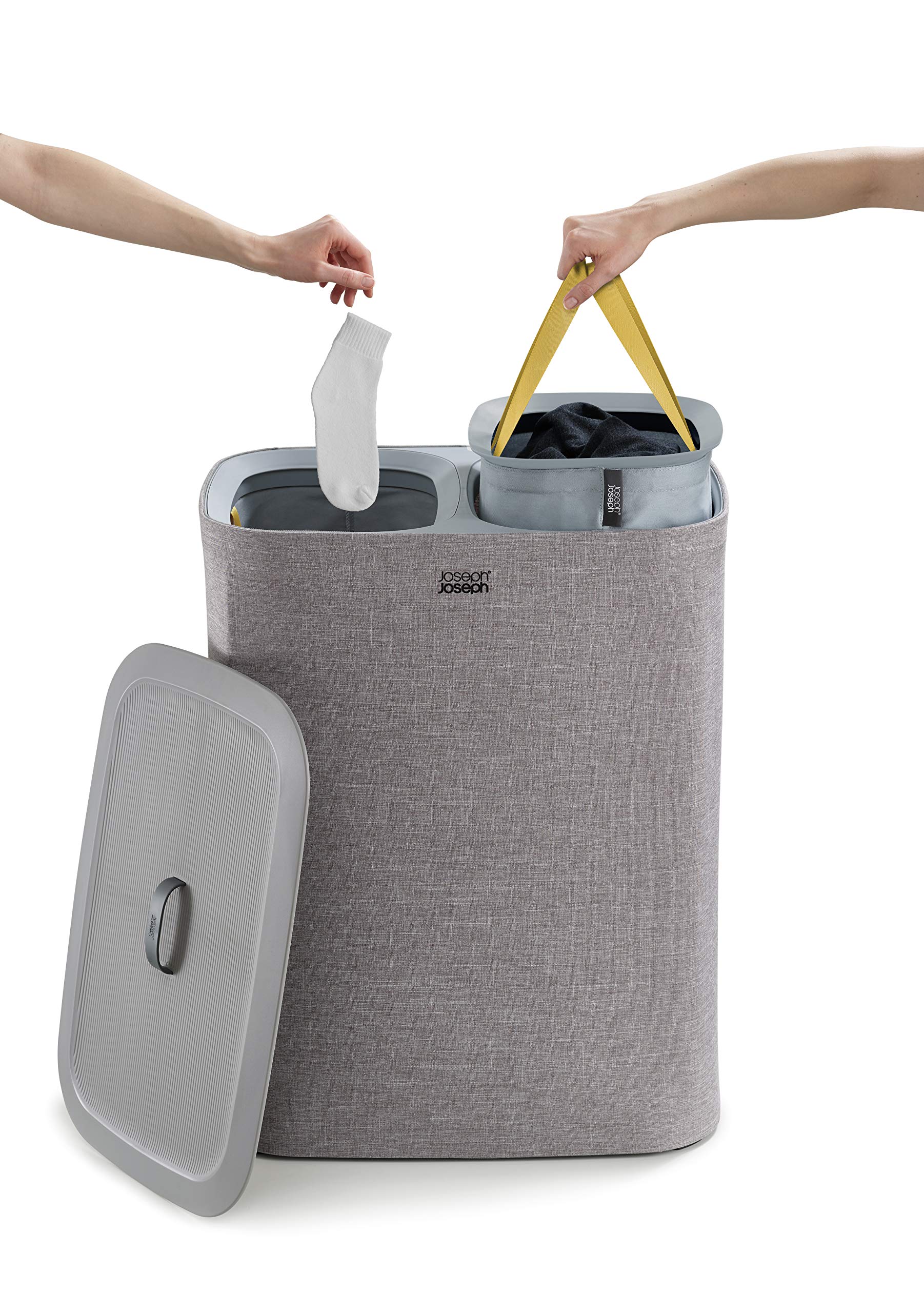 Joseph Joseph Tota 90 liter/23.8 gallon Laundry Hamper Separation Basket with lid, 2 Removable Washing Bags with Handles - Gray
