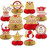 10PCS Graduation Decorations Class of 2025 Centerpieces, Congrats Grad Honeycomb Table Toppers for Graduation Party Favors, 2026 Graduation Party Decorations (10PCS, Red & Gold)