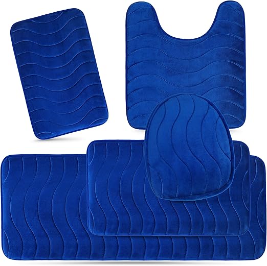 Amazon Com Elvoki 5 Piece Bathroom Rugs Set Soft Non Slip Memory Foam Large Bathroom Rug Mats Perfect Combination Of Luxury And Comfort Royal Blue Sea Design Kitchen Dining