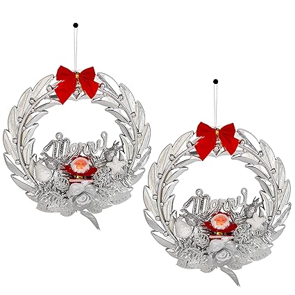 TIED RIBBONS Wall and Door Hanging Holy Wreath for Christmas Decoration | Christmas Tree Decorations Items | Christmas Decoration Items | Xmas Decoration(Set of 2, Silver)