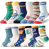 ANTSANG 12 Pairs Baby Girls Boys Toddlers Kids Grips Socks Crew Cotton Non-Slip/Anti-Skid Grips Socks