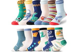 ANTSANG 12 Pairs Baby Girls Boys Toddlers Kids Grips Socks Crew Cotton Non-Slip/Anti-Skid Grips Socks