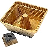 TiParthenos Square Fluted Tube Cake Pan, 10-Cup, Dual-Tone Gold & Black Shimmer Finish, Heavy Die-Cast Aluminum Nonstick Bakeware, 8.5-Inch Decorative Cake Mold, Easy Reales, Gift-Ready Box