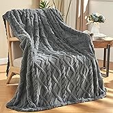 KMUSET Dark Grey Fleece Throw Blanket for Couch Sofa, 50 x 60 Inches Soft Lightweight 3D Jacquard Weave Pattern Blanket