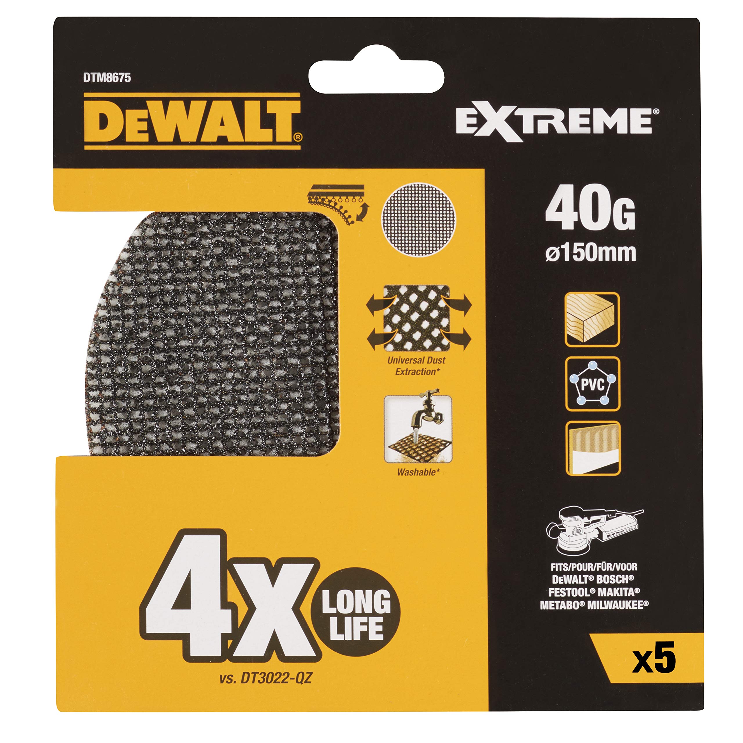 DeWalt DTM8675-QZ Sanding Mesh k40, 150 mm, Set of 5 Pieces