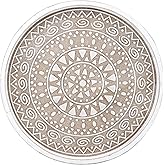 Hrastany Boho Round Wooden Decorative Tray, White Farmhouse Candles Tray for Home Decor, A Pattern