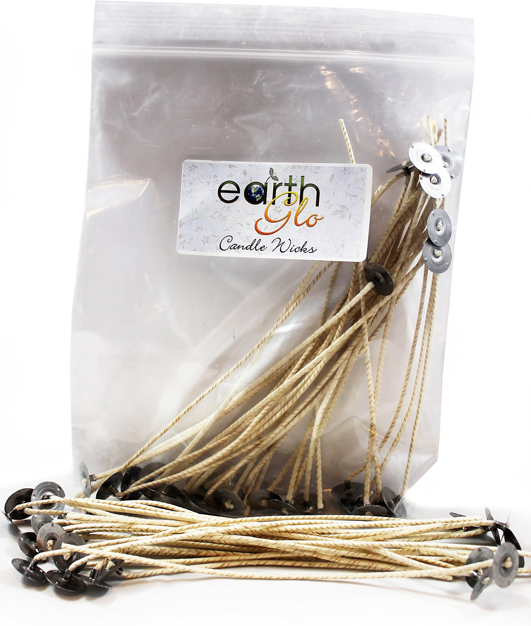 EarthGlo Candle Wicks ~ Pack Of 50 Wicks ~ Large ~ Natural Cotton Core ~ Low Smoke Pre-Tabbed!