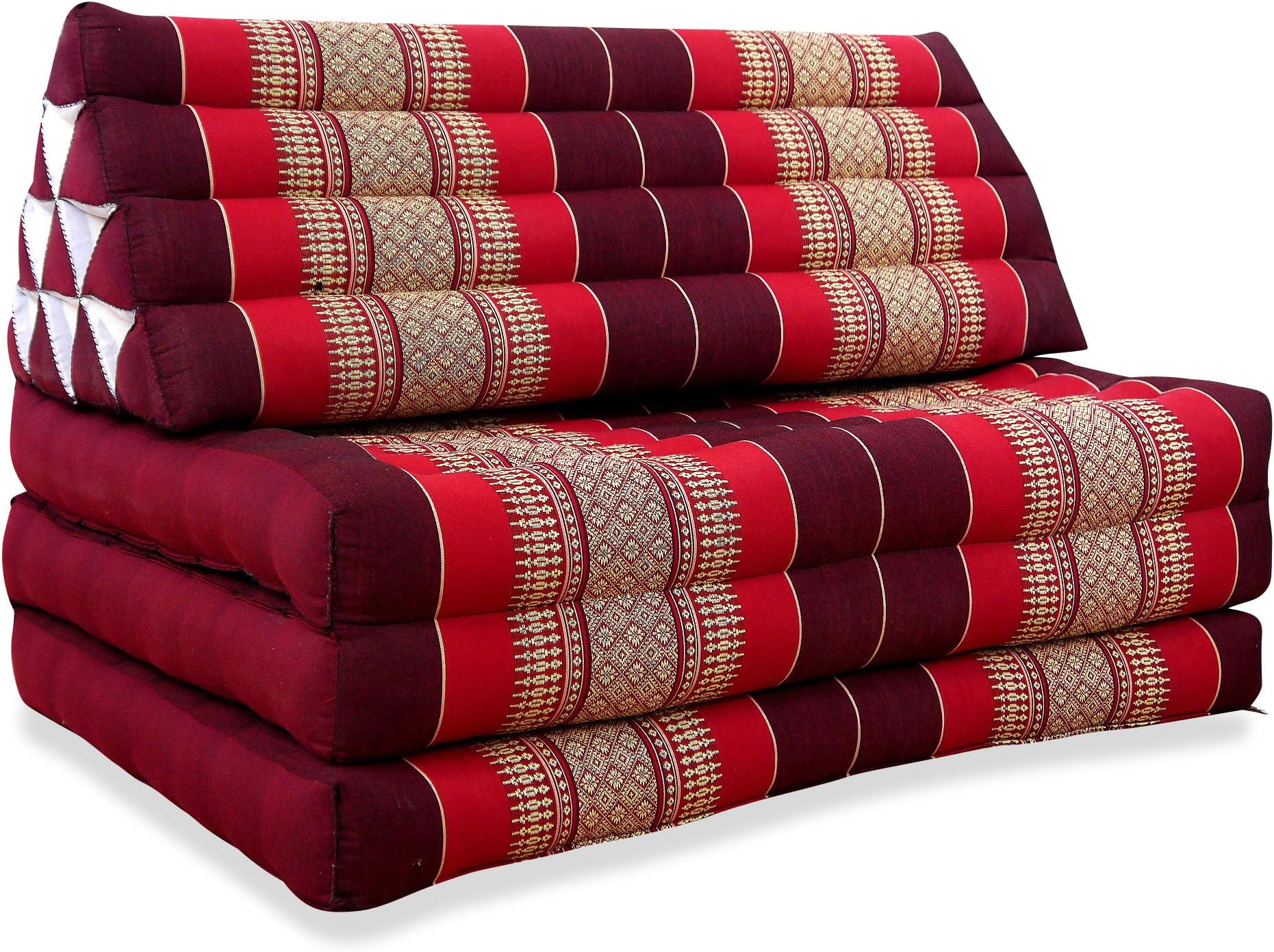 livasia 3 Fold 80cm Width Thailand Cushion with XXL Jumbo Asian Triangle Cushion/Headrest & 100% Kapok Filling for Wellness and Relaxation (ruby red)