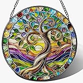 DOUHASU 8″ Tree of Life Suncatcher, Stained Glass Window Hanging & Ornament, Boho Decor, Holiday & Christmas Ornaments | Gifts for Christmas, Holiday Presents, Gift Exchange, Gift Ideas