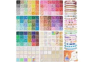 BOZUAN 6box-25000Pcs Clay Beads for Bracelet Making Kit, 120 Colors 6 Boxes Clay Beads Kit, 6mm Heishi Beads Making Kit with Charms, Crafts Gift for Girls