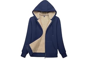 MAGCOMSEN Womens Zip Up Hoodies Sherpa Lined Fleece Thermal Jacket Full Zip Winter Warm Casual Thick Coats Pockets