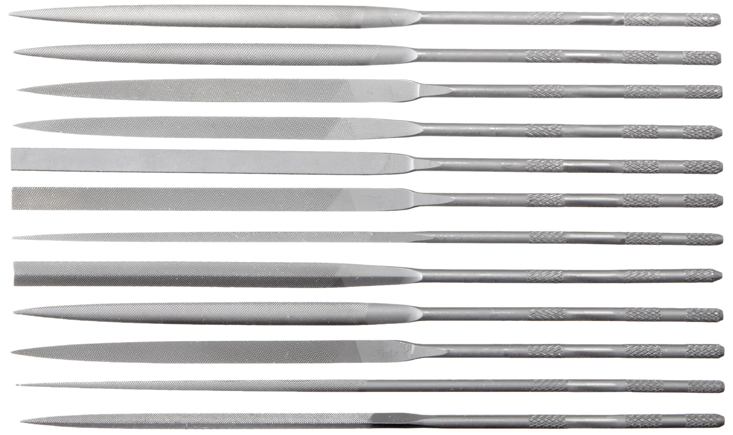 Nicholson 12 Piece Needle File Set with Handles, Swiss Pattern, Double Cut, #2 Coarseness