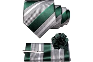 JEMYGINS Mens Striped Tie and Lapel Pin Necktie Pocket Square and Tie Clip Sets for Business Casual 4PCS