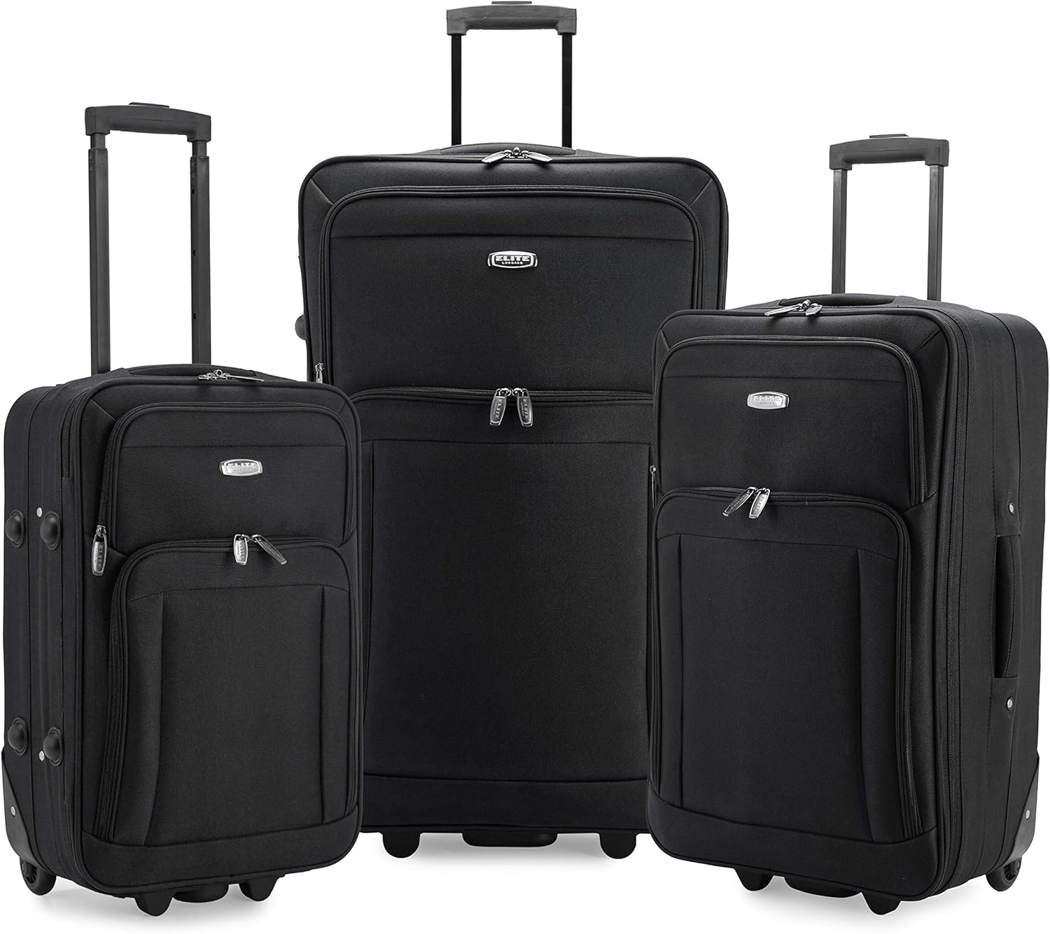 Elite Luggage Softside Rolling Luggage, Black, 3Piece Set