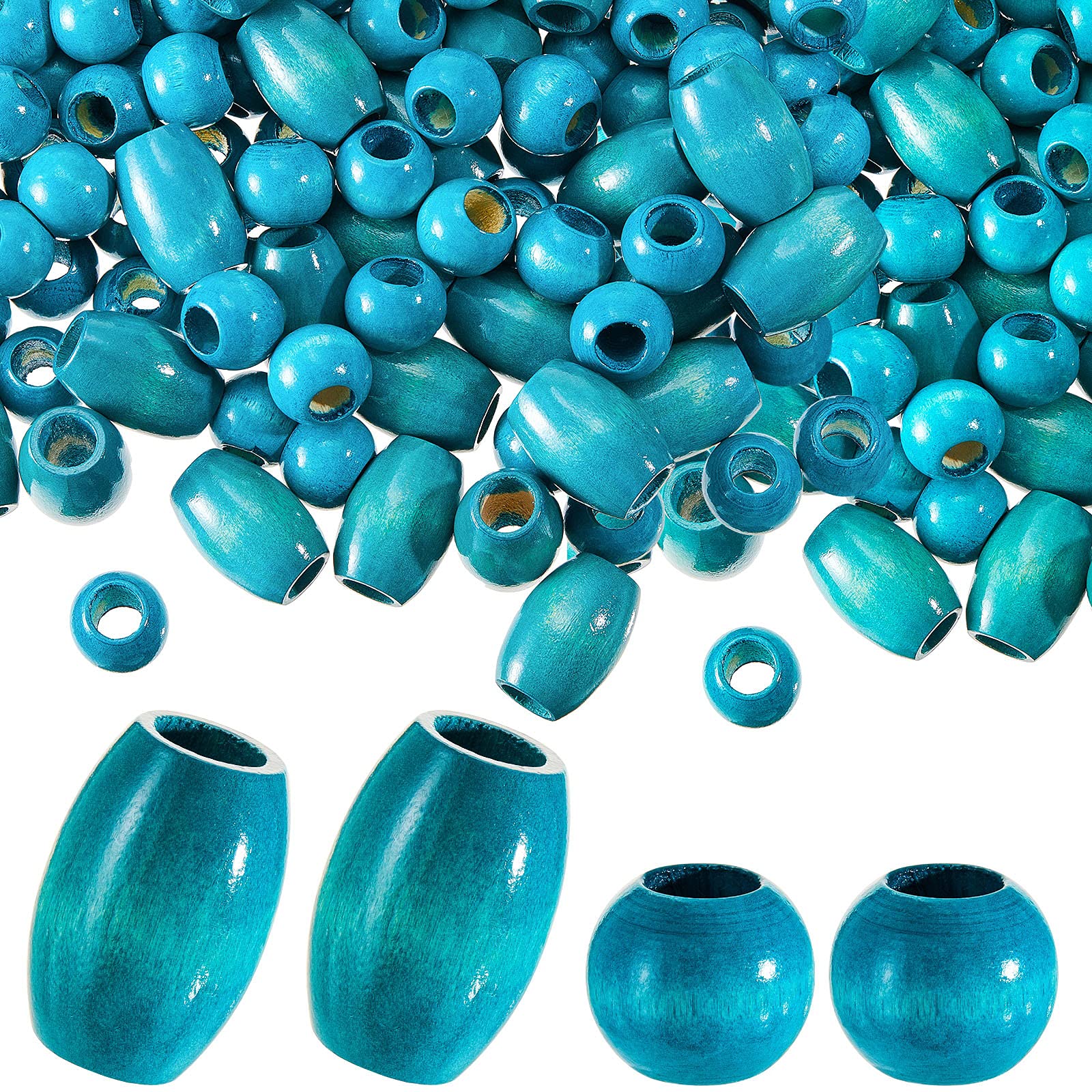 Photo 1 of WILLBOND 130 Pieces Macrame Wooden Beads Loose Beads with 10 mm Large Hole for Macrame Making Kits Supplies Jewelry Making Hair DIY Craft Handmade Decor(Peacock Blue,Classic)