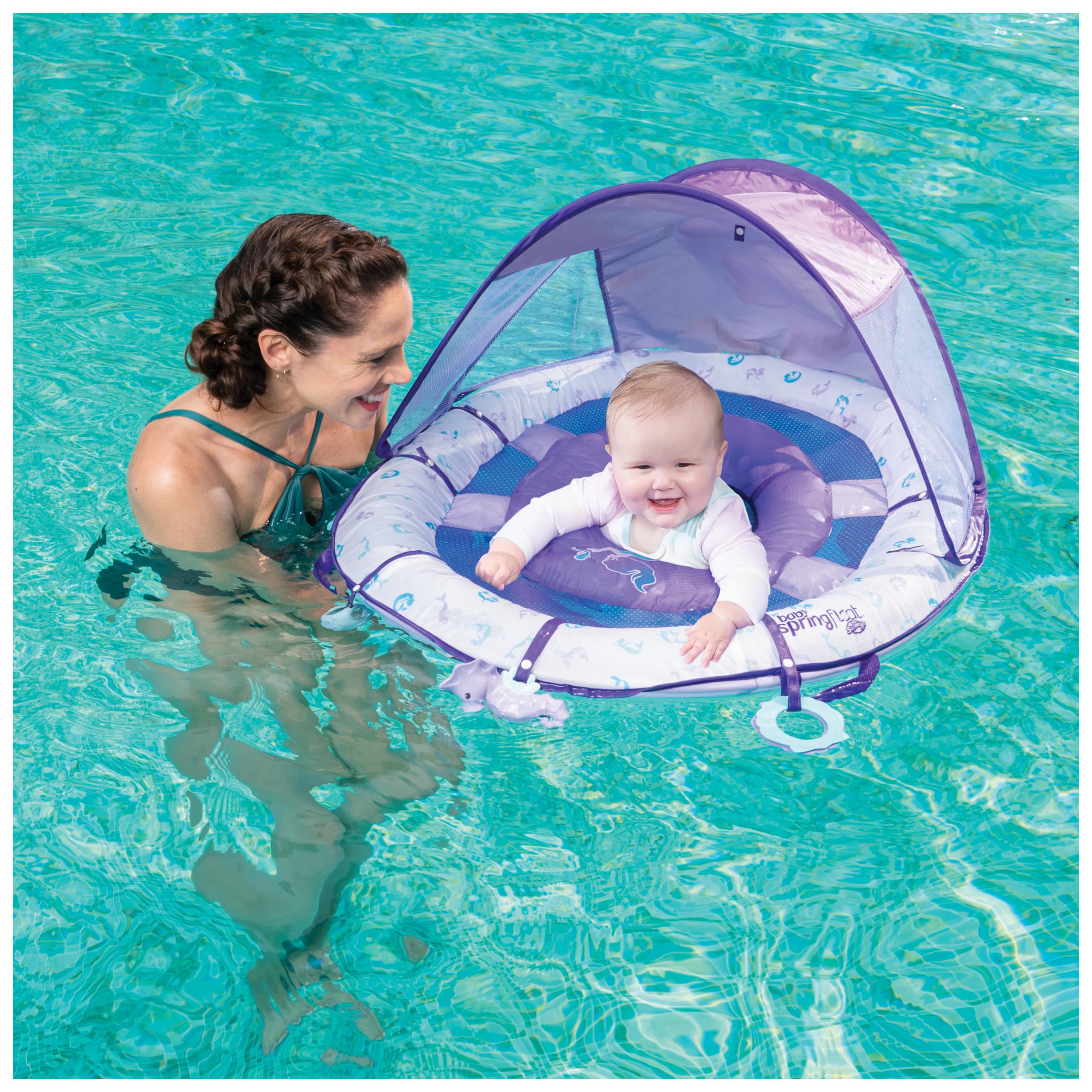 Swimways Ultra Baby Spring Float, Premium Inflatable Baby Pool Float with Sun Canopy, Fast Inflation & Carry Bag (9-24 Months), Mermaid Toys for Kids