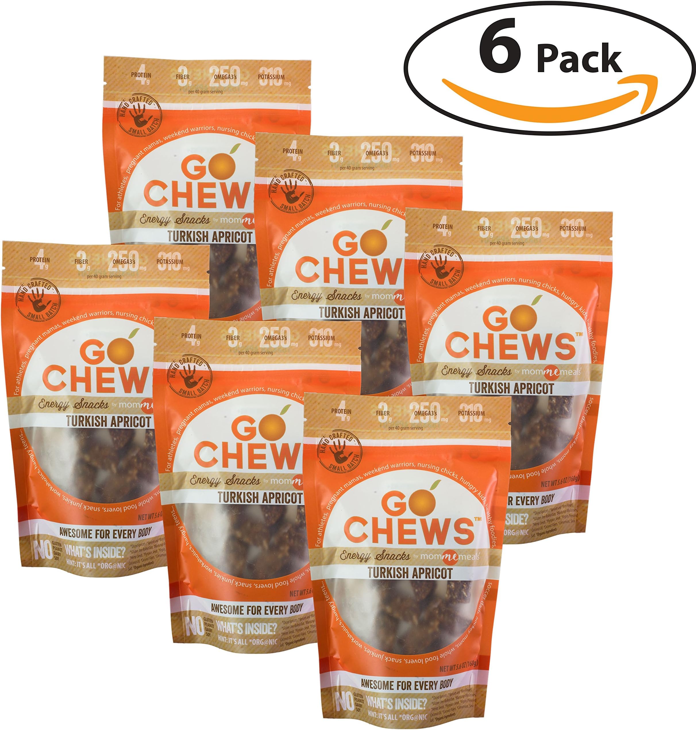 Momme Meals Large-Go Chews Turkish Apricot - Healthy Snacks for Adults & Kids - Organic & Allergen Friendly Ingredients - No Dairy, Soy or Peanuts - Gluten Free Snacks - 5.6 Ounces (Pack of 6)