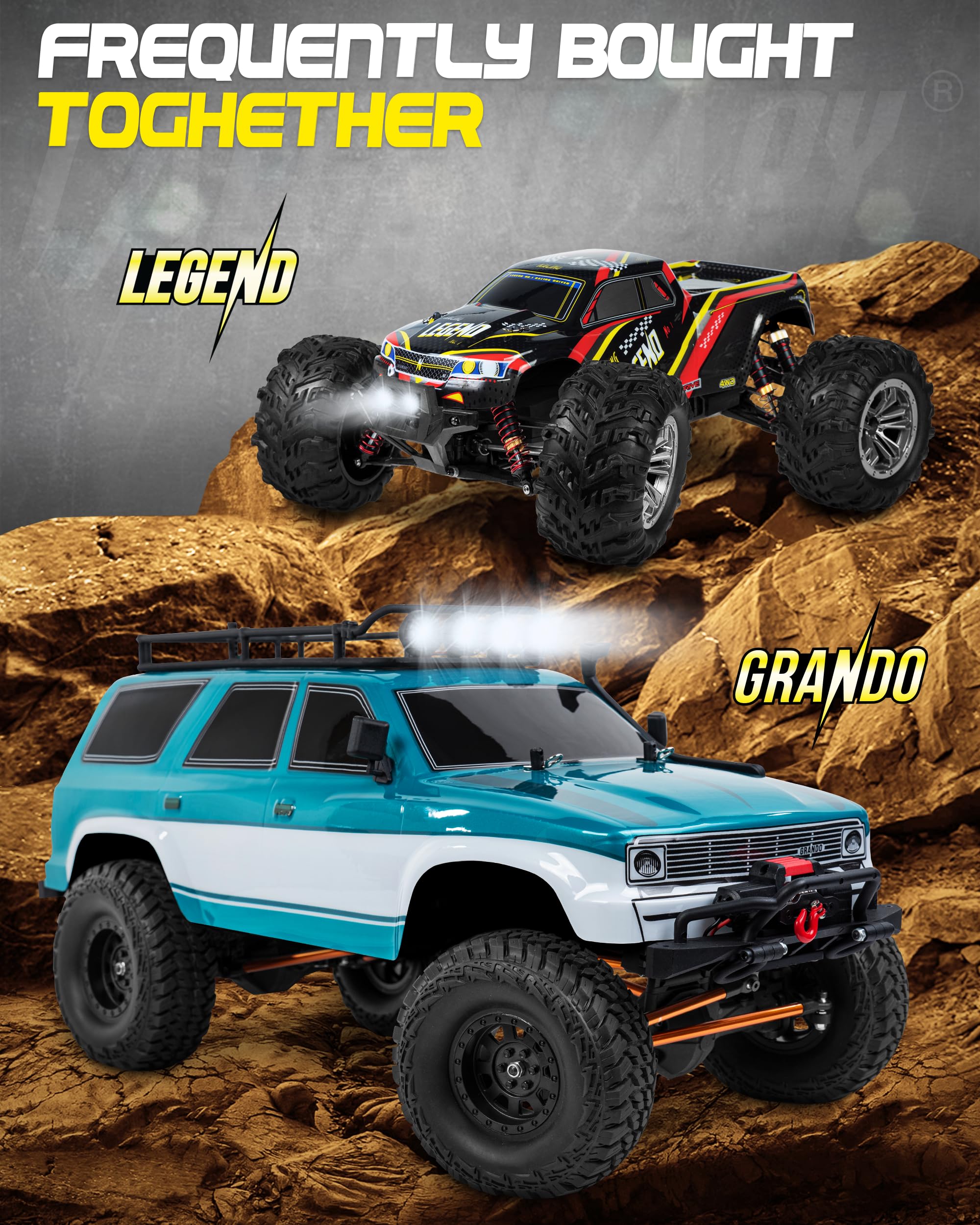 LAEGENDARY RC Crawler - 4x4 Offroad RC Truck for Adults - Fast Speed, Electric, Hobby Grade - 1:10 Scale, Brushed, Blue - Green