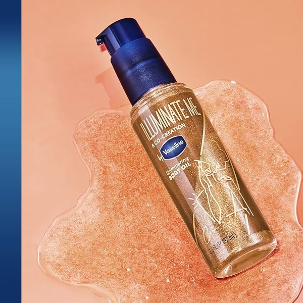 VASELINE ILLUMINATE ME SHIMMERING BODY OIL CREATED FOR MELANIN RICH SKIN, ILLUMINATES SKIN WITH FINISHING TOUCH OF SHIMMER FOR GLOWING SKIN 3.3 OZ