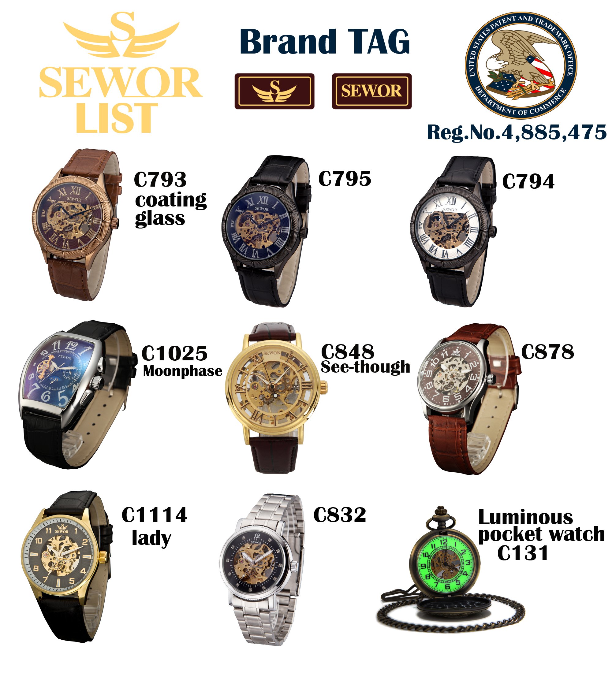 Sewor Mens Skeleton Transparent Mechanical Watch Brown Leather Skeleton Movement (Brown)