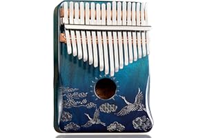 TienClef Kalimba Thumb Piano 17 Keys with Engraved Notes Crane Pattern Handhold Cute Finger Piano Koa Solid Wood Portable Musical Instrument with Music Book for Kids Adult Beginner (Gradual Blue)