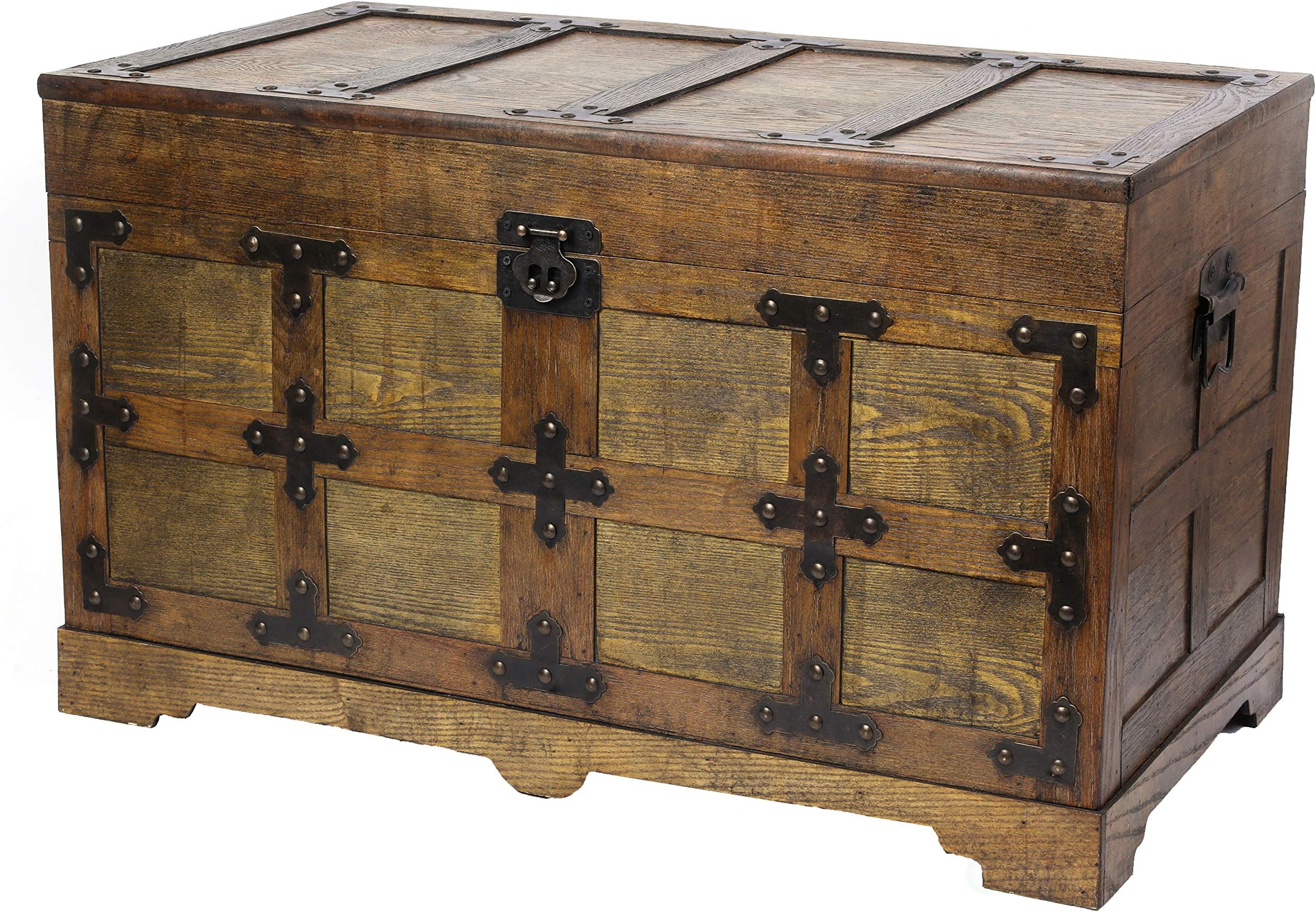 VintiquewiseRustic Natural Wooden Streamer Trunk with Studded Detail (Large)