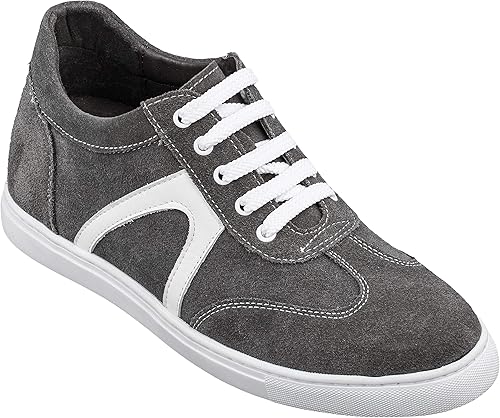 Amazon Calto メンズ 目に見えない高さの増加エレベーターの靴 グレー ホワイトスエードレースアップの軽量クラシックスニーカー 2 6インチ背の高いです スニーカー