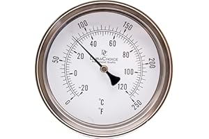 DURACHOICE Industrial Bimetal Thermometer 3" Face x 9" Stem, 0-250Ãƒâ€šÃ‚°F, S.S. Case w/Calibration Dial