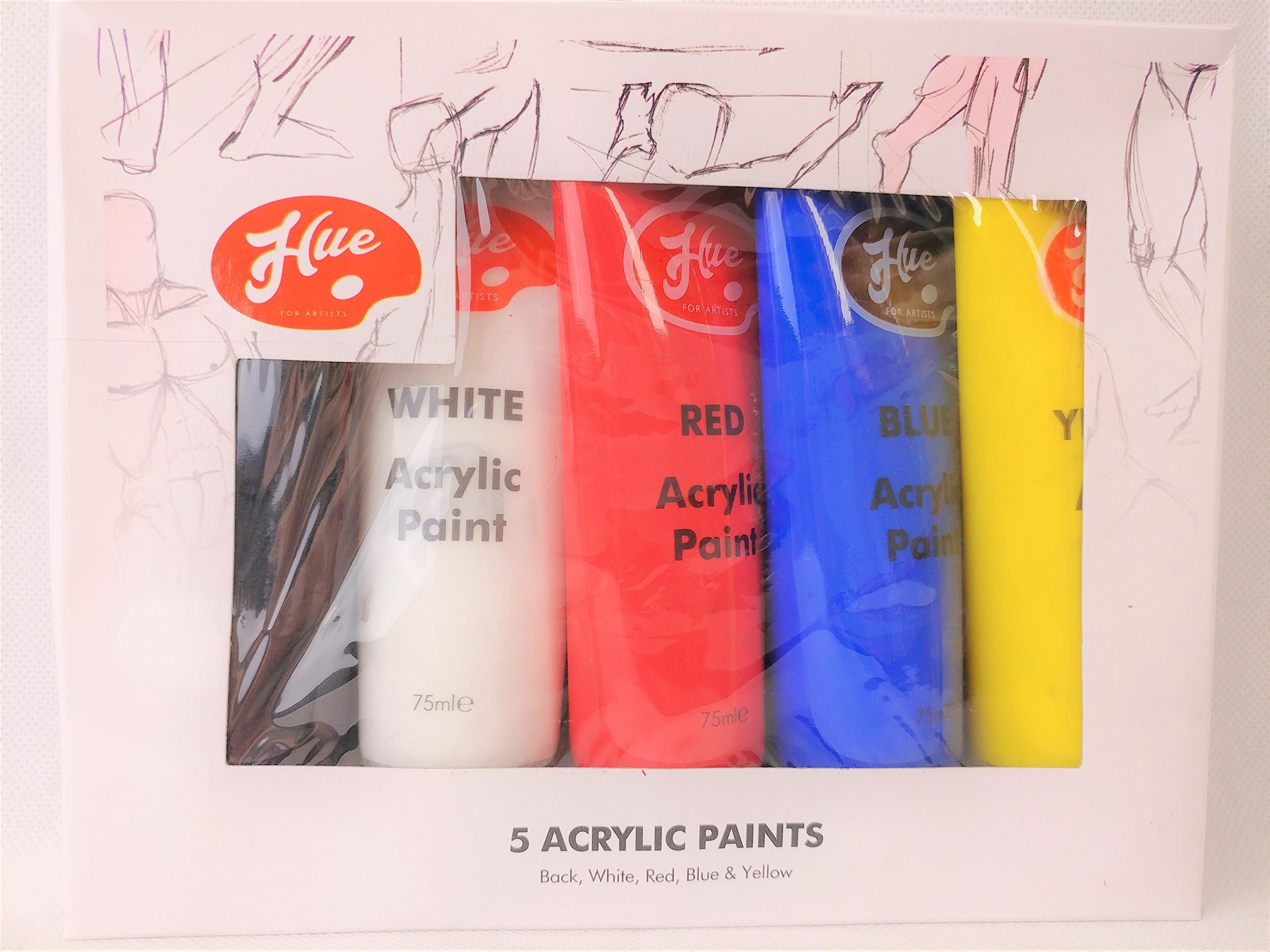 Optime Acrylic Paints Assorted Colours Set for for Canvas, Wood, Clay, Fabric, Nail Art, Ceramic & Crafts 5 Tubes 75 ml (2.5 oz)