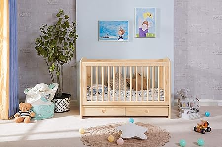 beige baby crib